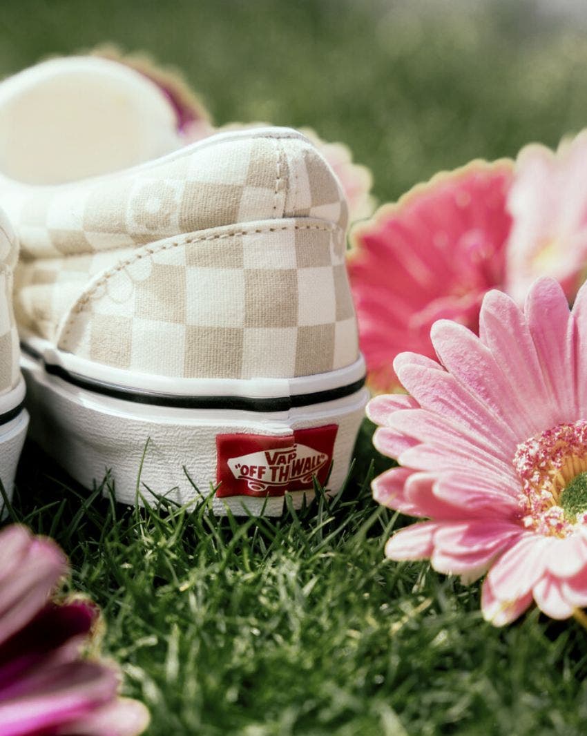 Pink and 2024 white check vans